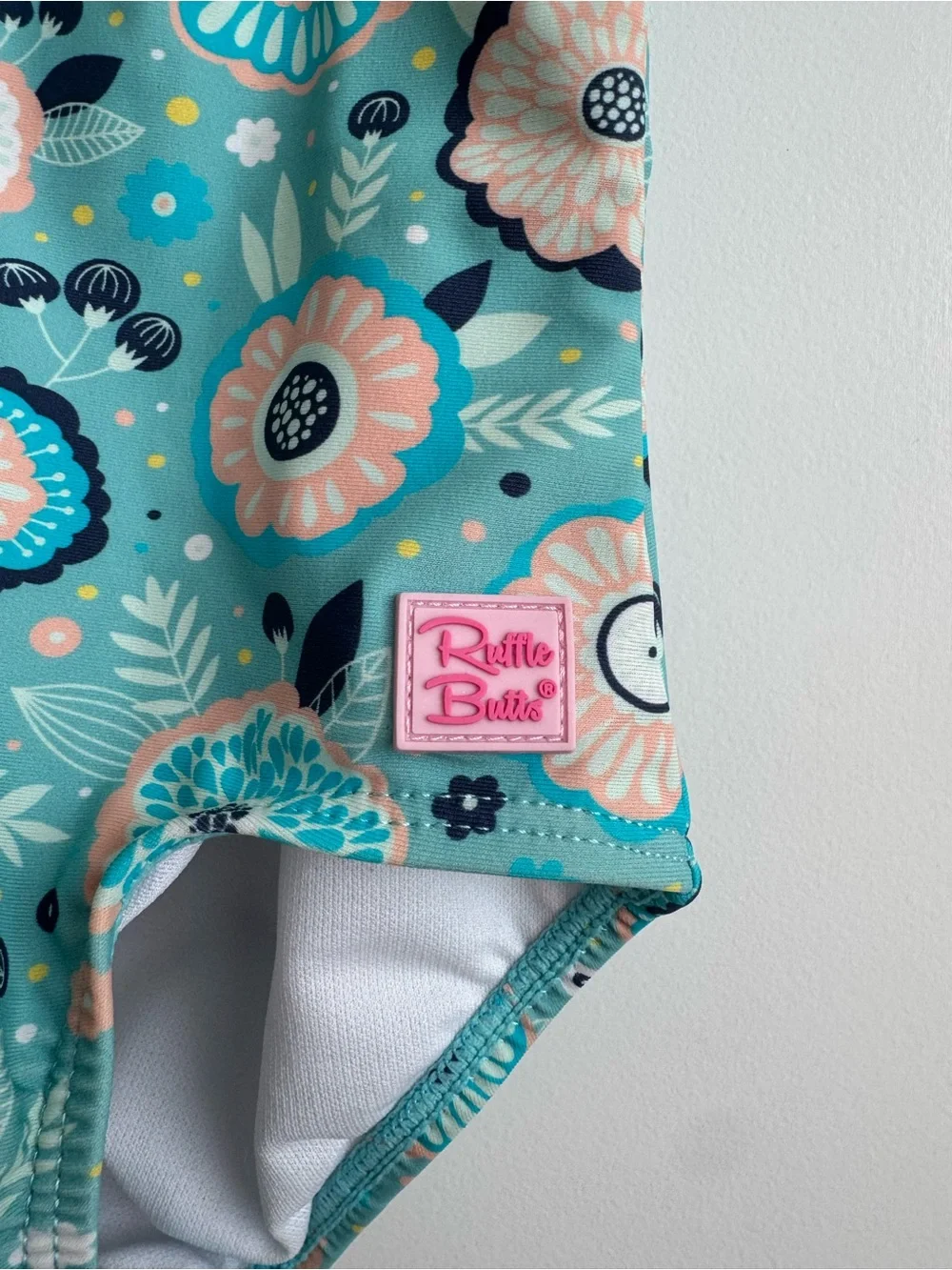 RuffleButts 2T Teal Retro Floral Flutter One-Piece Swimsuit UPF 50+